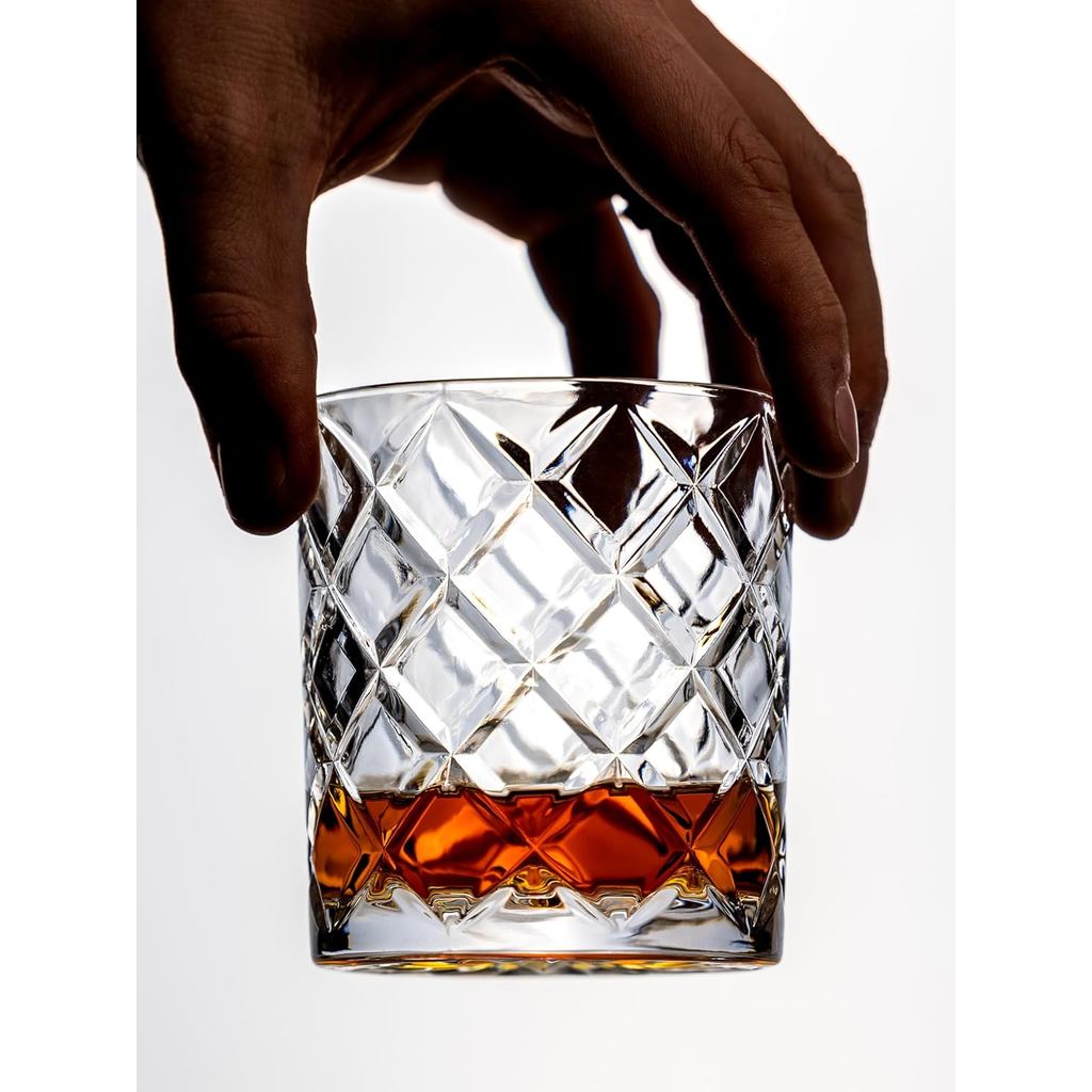 Copos de Coquetel Amehla Lowball Double Old Fashioned de 12 onças, Copos Old Fashion com Corte Diamante Japonês - Conjun