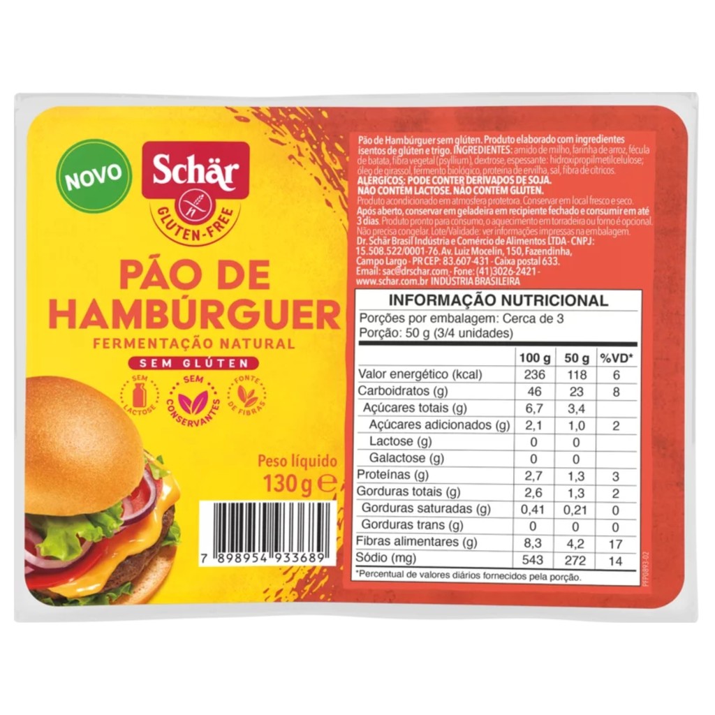 Schar - Pão de Hambúrguer - 130g - Fermentação Natural Sem Glúten