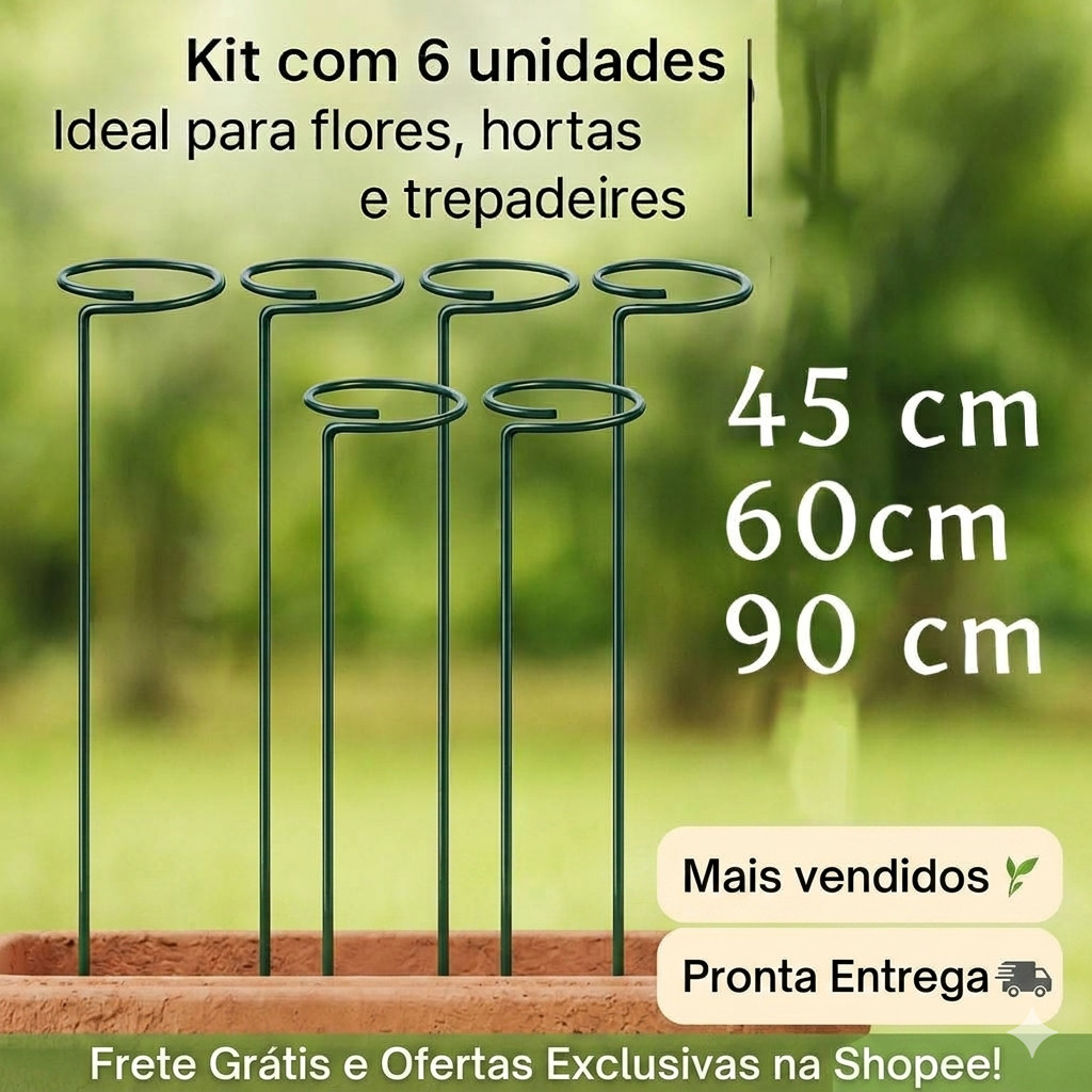 Kit 6 Tutor Hastes 45 60 90 cm Plantas Orquídeas Resistente Suporte Vasos Jardim Jardineira