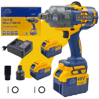 Chave De Impacto A Bateria Sem Fio Motor Brushless 3000Nm 1/2 Pol Com 2 Baterias Maleta Completa