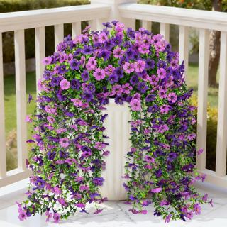 Bassion 4 Peças de Flores Artificiais Pendentes para Exteriores, Flores Falsas Realistas, Plantas de Seda Falsas Resiste