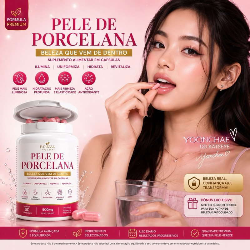 Pele De Porcelana Colágeno Verisol Ácido Hialurônico 60 Cápsulas Envio Imediato !!