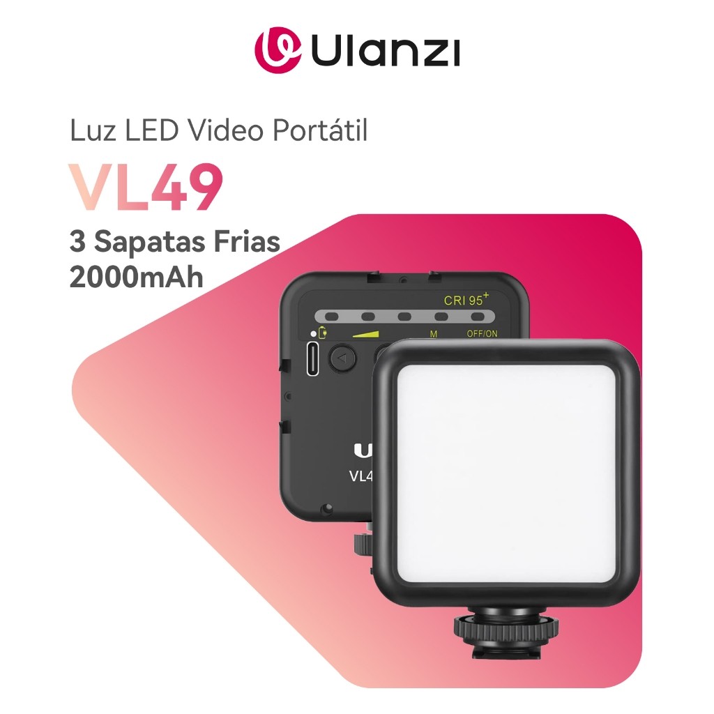 ULANZI VL49 Luz LED Video Portátil 2000mAh Recarregável Com 3 Sapatas Frias