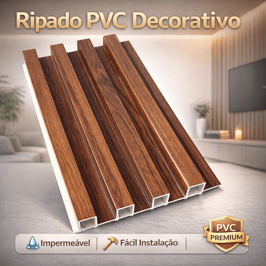 Painel Ripado PVC 1,01m x 15,5cm Marrom Madeira Luxo Revestimento Parede Sala e Quarto Decor Moderna Sala Quarto
