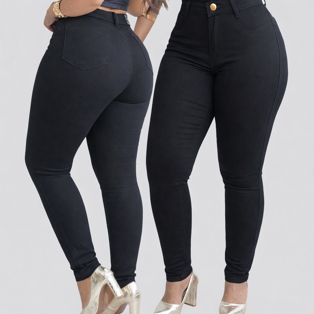 Calça Feminina Jeans Preta Skinny Cintura Alta Com Elastano Escura,Clara,Preta