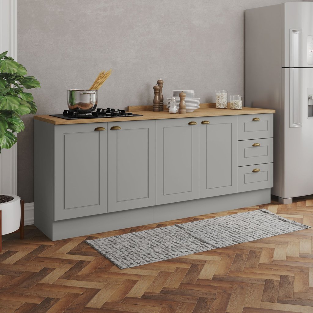 Cozinha Compacta 2 Peças 100% MDF com Tampo para Cooktop  Americana Cinza/Nature Cinza/Nature