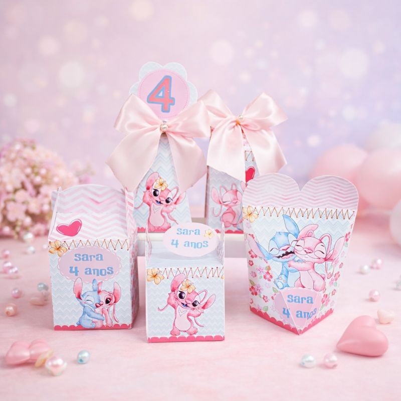kit caixas Stitch aquarela PEGUE E MONTE personalizada/lembrancinha/aniversário/festa infantil