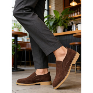 Couro genuíno deslizamento-em sapatos de couro masculino outono camurça camurça sapatos casuais masculinos sola macia in