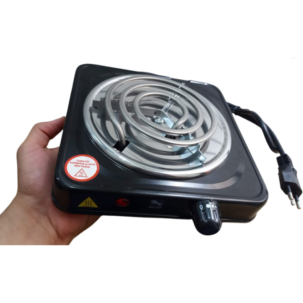 Fogão Fogareiro Elétrico 127/110v 1000W Portátil Camping em Inox 1 Boca Cooktop 5 Temperaturas Qualquer Panela