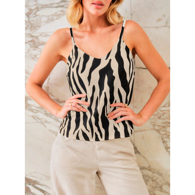 Blusa Casual Alça Regulável Feminina Estampada Viscose 82028