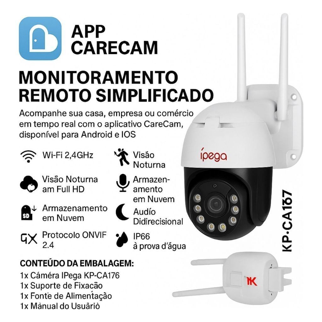 Detalhes do Câmera de Segurança Ip Externa A Prova Dagua Visao noturna - A.R Variedades MT 3.0MP IPEGA KP-CA176