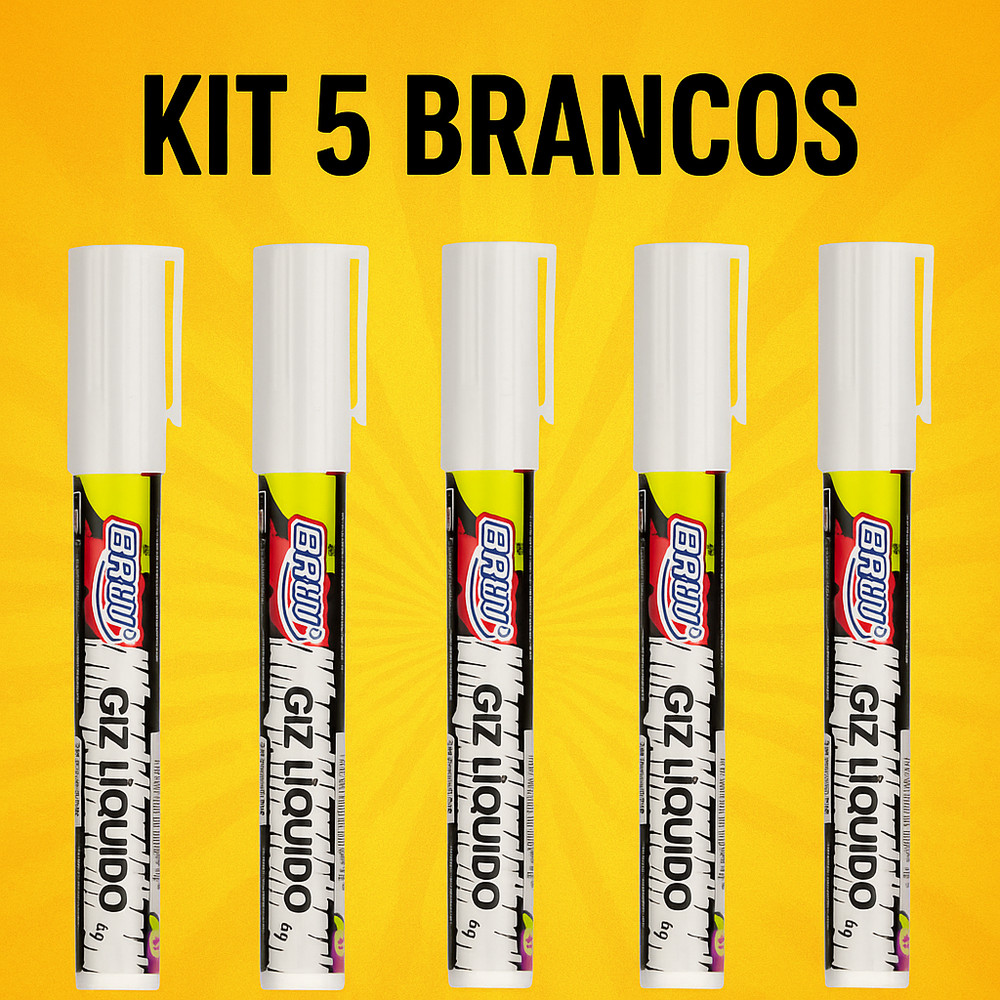 5 Caneta Giz Líquido Branca 6mm 4g Evoke BRW