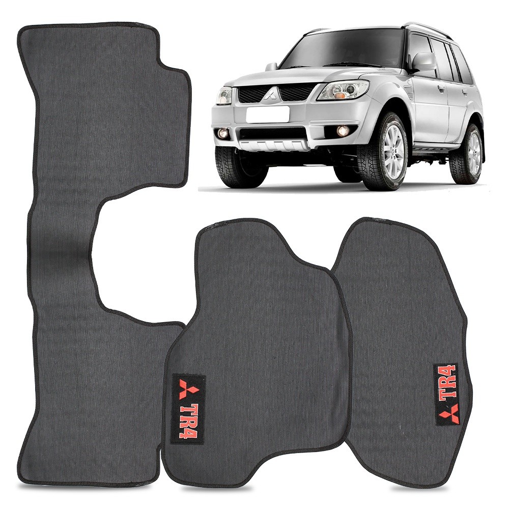 Tapete Pajero Tr4 2002 a 2015 Automotivo Borracha Pvc Logo Bordado Preto 3 Peças