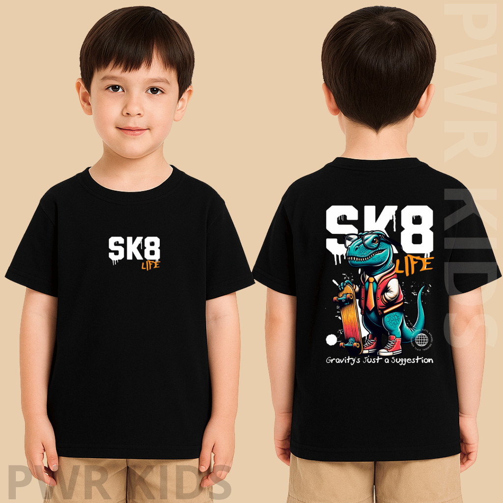 Camiseta infantil camisa estampada kids criança estampado desenho dinossauro sk8 life