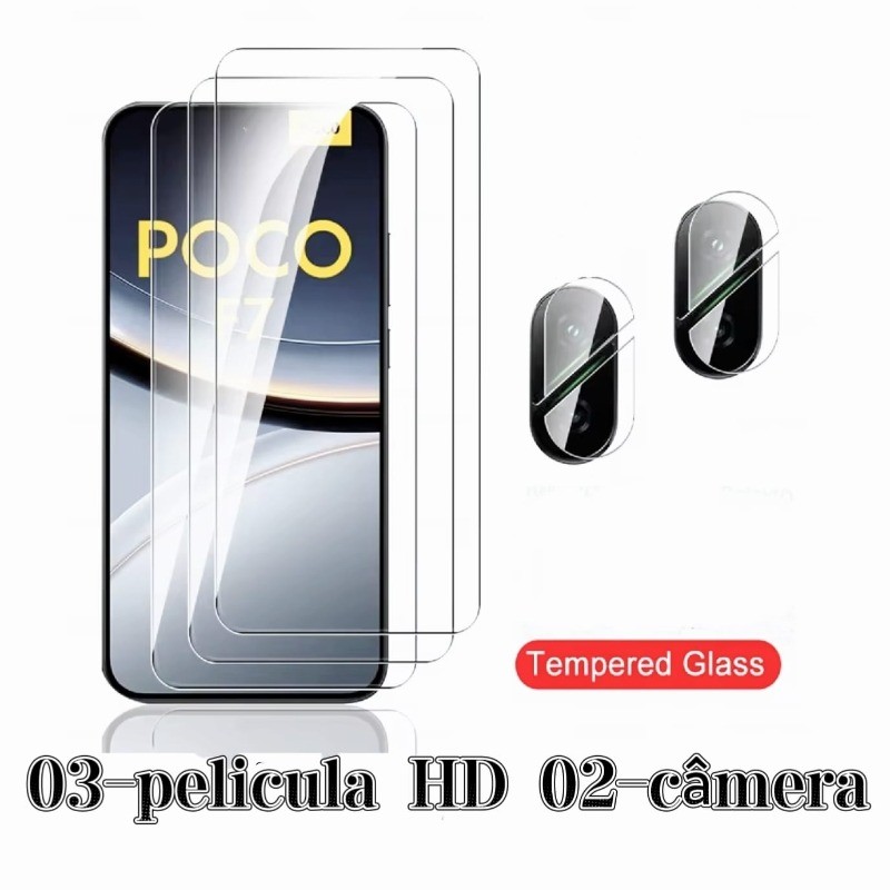 3 Película Vidro Sem borda Preta HD e Vidro de Câmera Para Xiaomi Poco F7 Poco F