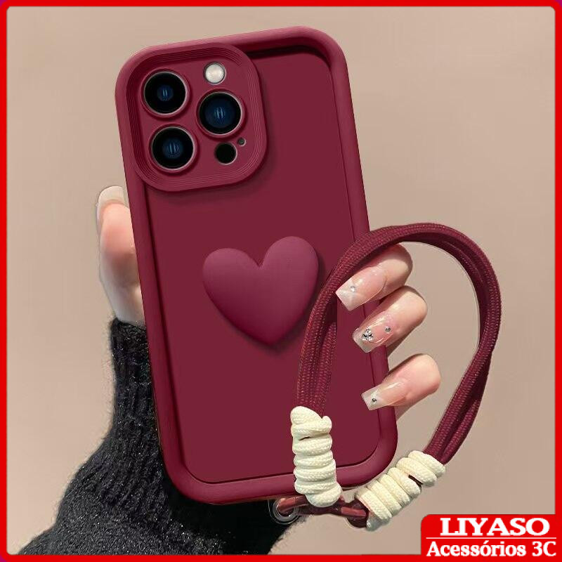 Luxo 3D Amor Coração Fosco Macio Cordão Corda Caso Para iPhone Ar 17 16 15 14 13 12 11 Pro Max em Oferta na Shopee
