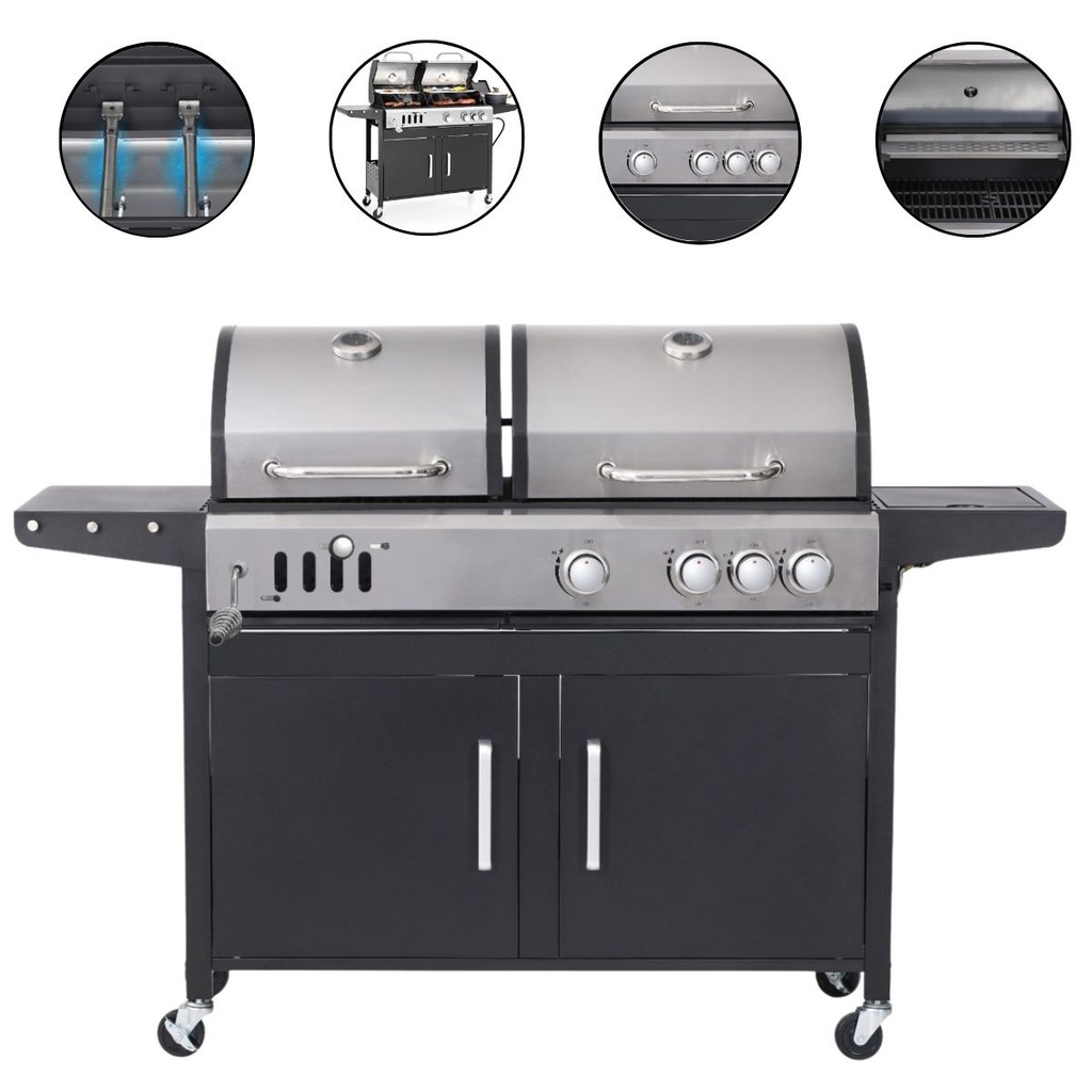 Churrasqueira Dupla 2 em 1 Gás e Carvão Preta Gourmet Completa Versátil Ideal Para Varanda e Área Externa em Oferta na Shopee