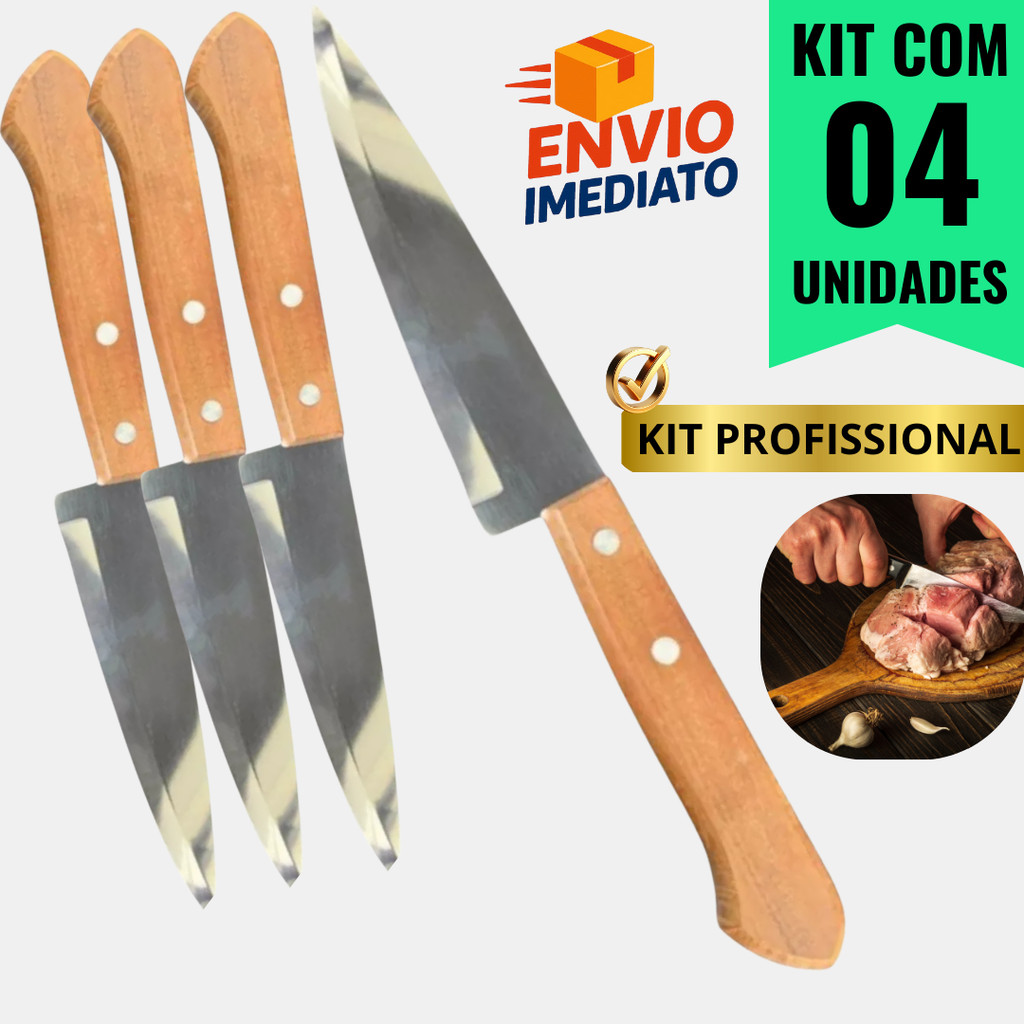 OFERTA Kit 1, 3 ou 4 Facas Profissionais de Chef 6" em Aço Inox com Cabo de Madeira – Qualidade e Precisão