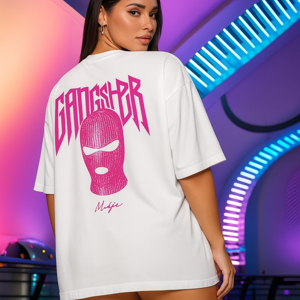 Camiseta Oversized Feminina Streetwear Pink Gangster Streetwear Lançamento Envio Rápido