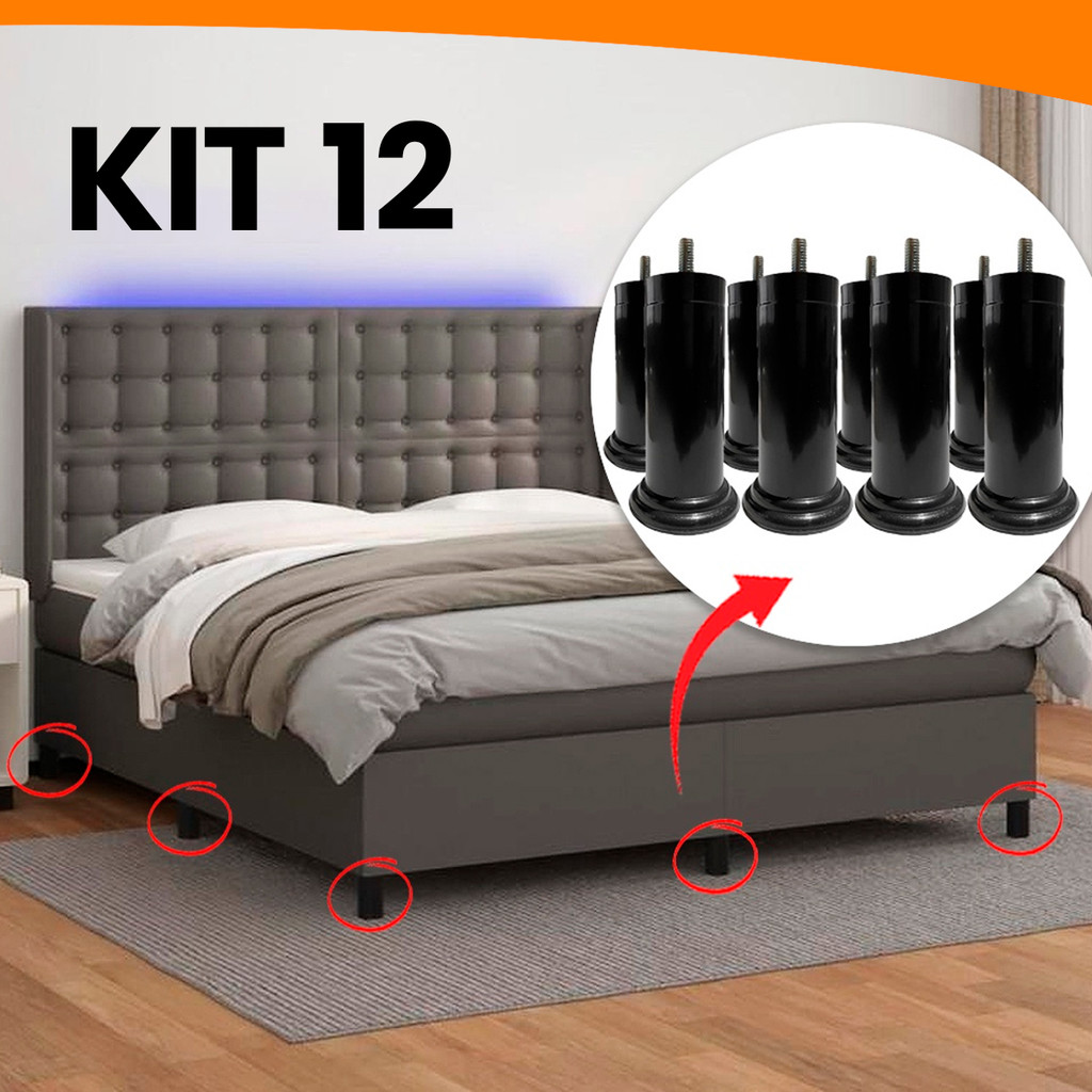 Jogo Pés Para Cama Box 12cm Com Parafuso Universal Queen King Baú