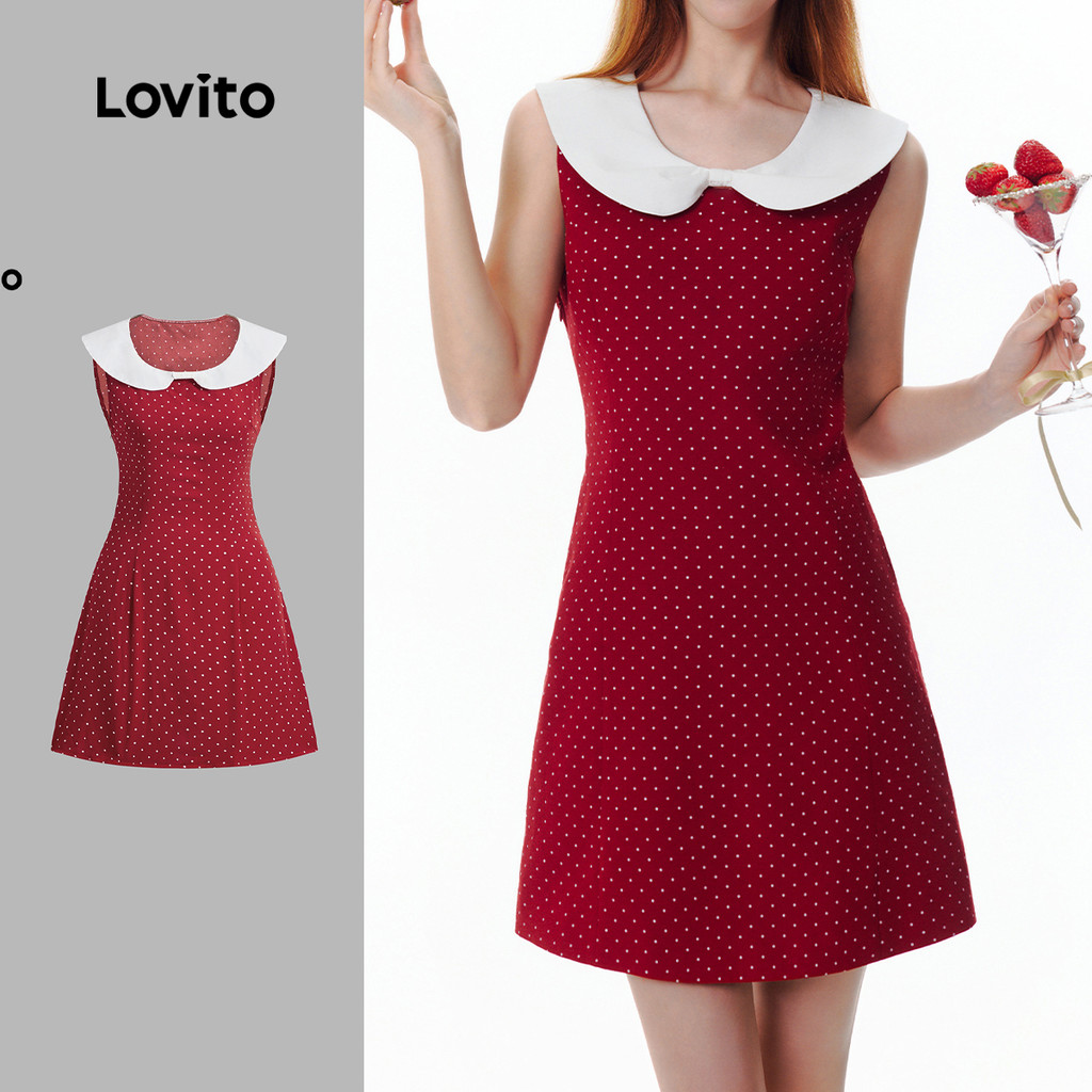 Lovito Vestido Fofo Clássico E Versátil Em Blocos De Cores Vermelho Primavera/verão Ideal Para Mulheres L151AD050 em Oferta na Shopee