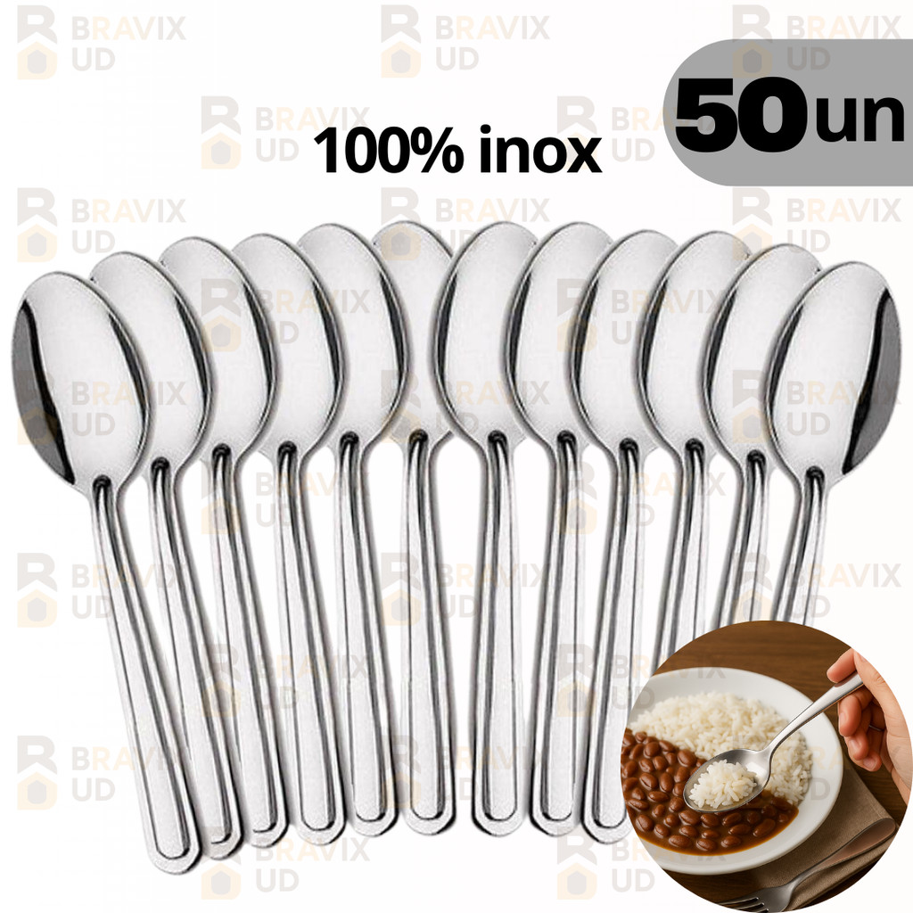 Jogo de Colheres 50 peças Aço Inox Talher Cozinha Talheres de Mesa Cozinha Inox
