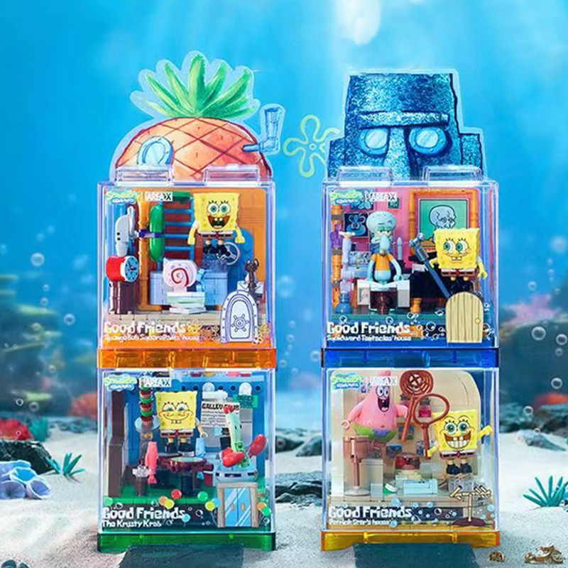 JAMXUN Novo Bob Esponja Blocos De Construção Patrick Estrela Krusty Krab Lula Molusco Tentáculos Quarto Modelo Tijolos C