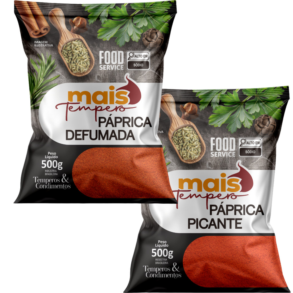 Kit Páprica Defumada 500g + Páprica Picante 500g Total De 1kg - Muito Mais Tempero