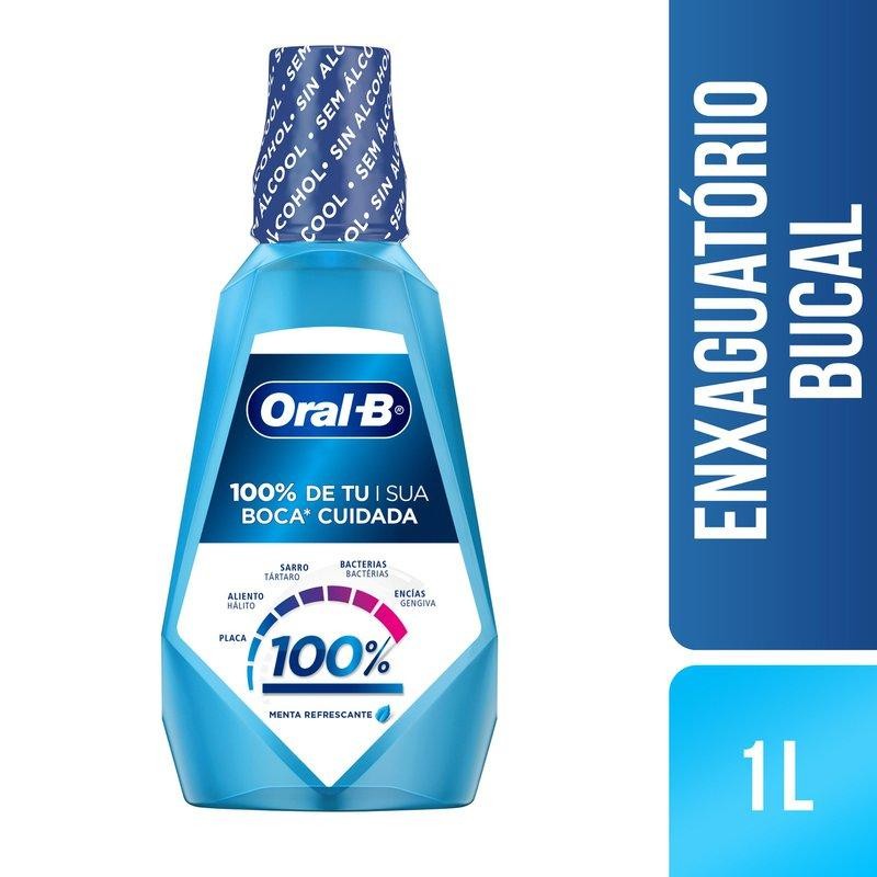 Enxaguante Bucal Oral-B 100% De Sua Boca Cuidada Sabor Menta Refrescante 1l em Oferta na Shopee