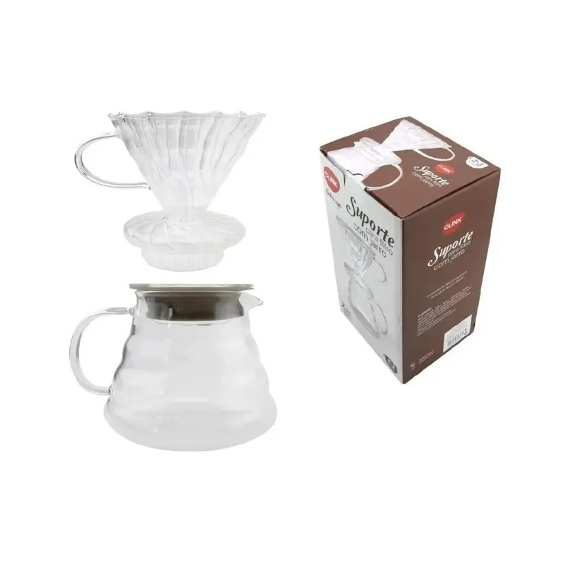 Coador Café Com Suporte Jarro Filtro De Vidro 650ml 2 a 3 Xícaras