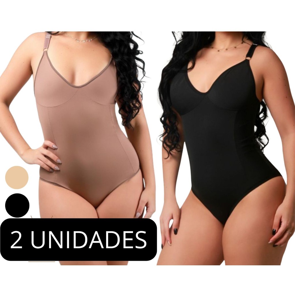 Kit 2 Body Modelador Cinta Suplex Sem Bojo Redutora De Medidas Com Compressão Alça Reforçada