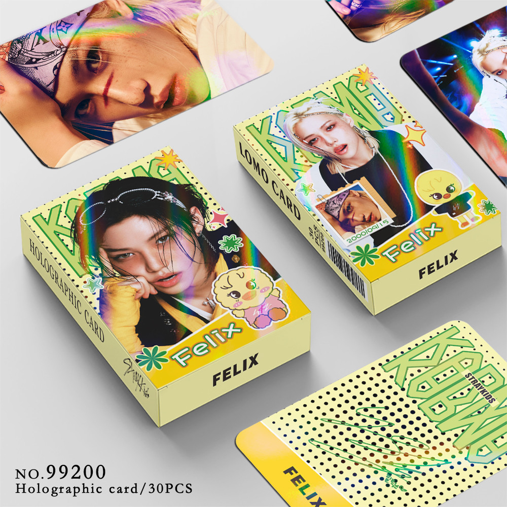 30 Unidades Stray Kids FELIX KARMA Oco Laser Holograma Lomo Cartões Air-ful HOP ATE STAR Photocards LEE Saiba BANGCHAN C