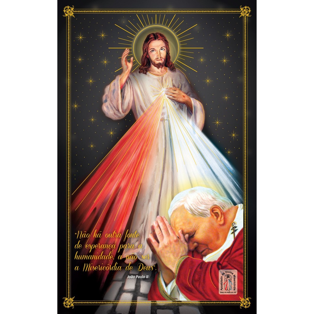 Pôster Jesus Misericordioso e São João Paulo II, 22x35cm