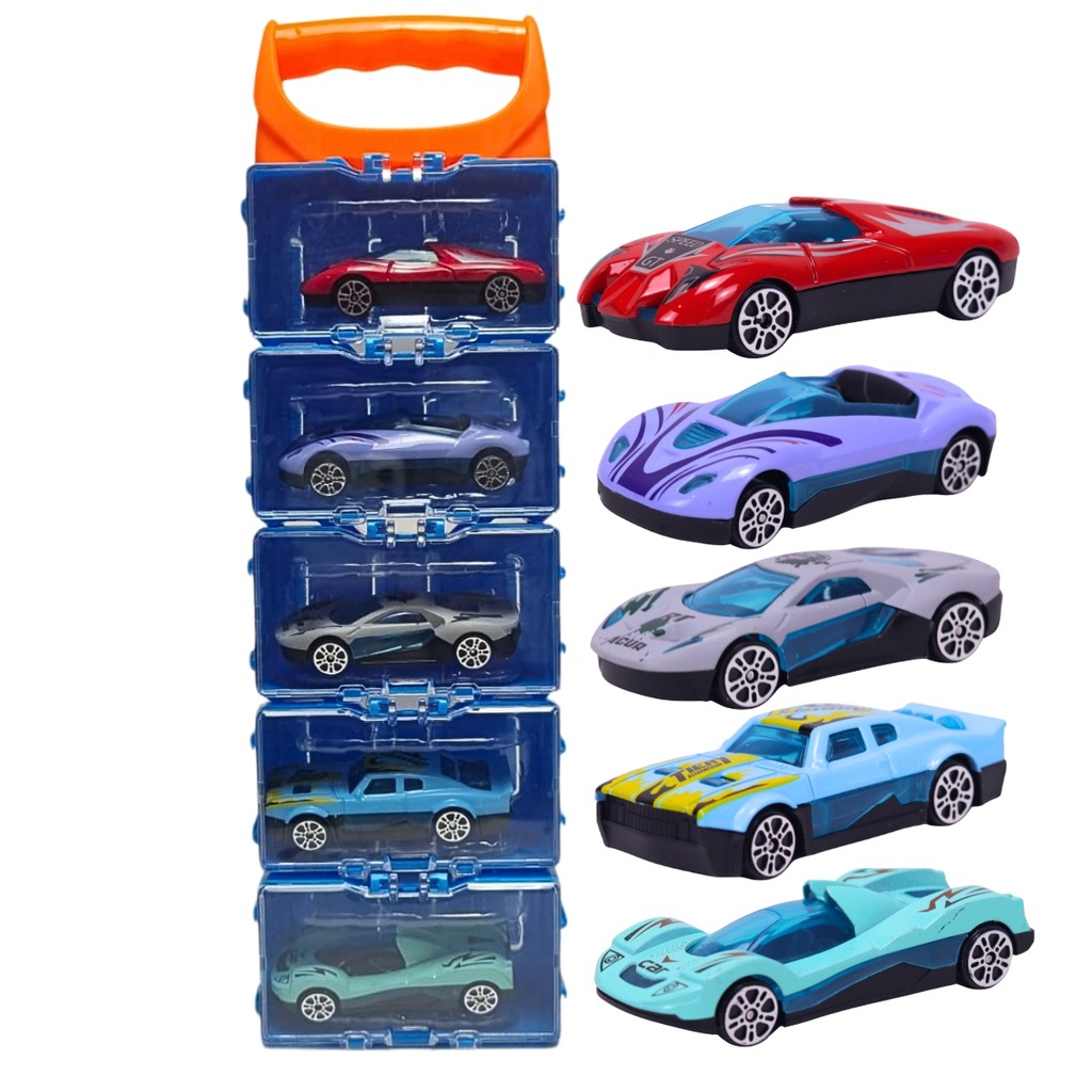 Kit C/ 5 Carrinhos Miniatura Die Cast 1:64 e Maleta Castela em Oferta na Shopee