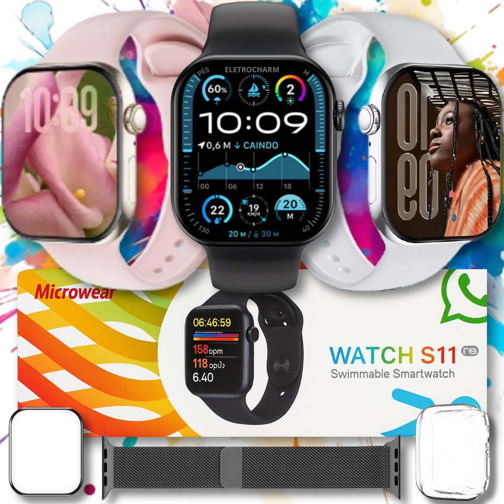 Smartwatch S11 Pro Série11 Tela AMOLED 2.2 Bluetooth Chamadas GPS 2GB Lançamento Relógio Inteligente