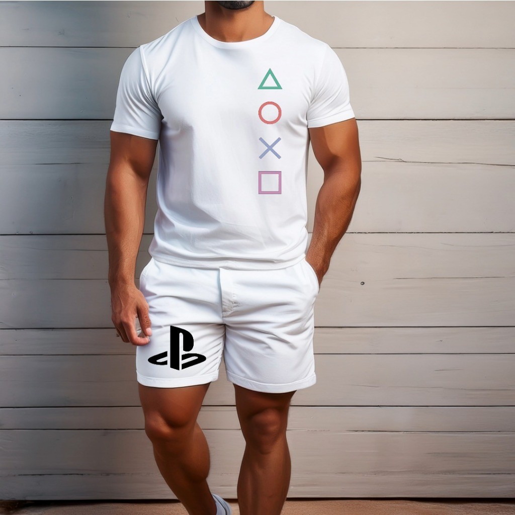 conjunto kit Camiseta camisa e Short Tectel Conjunto Masculino PS Play PS5 Play Station Gamer  Básico Premium Lançamento