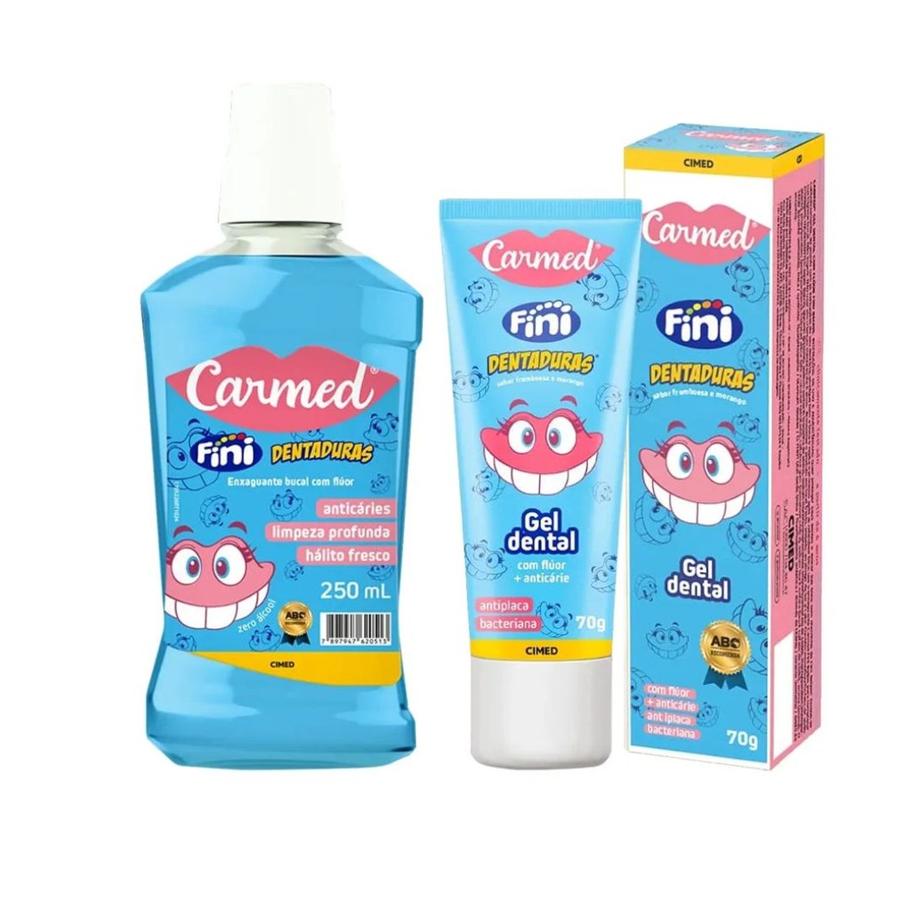 Kit Gel Dental Dentadura + Enxaguante Bucal Dentadura 250ml