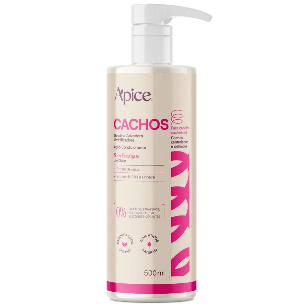 Apice Gelatina Ativadora Umidificadora Leave-in Cachos Nutritivo Novo 500ml Vegana