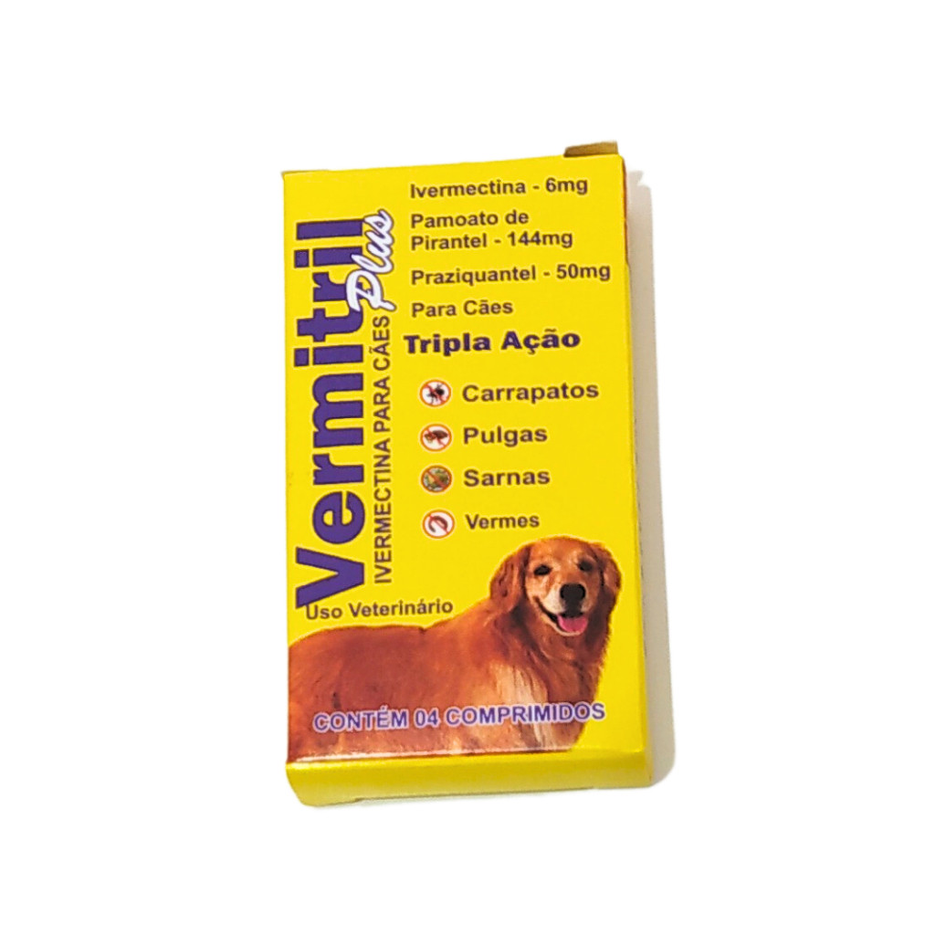 Vermitril Plus - Antipulgas, Carrapatos, Vermes, Sarnas 4 Comprimidos 30kg
