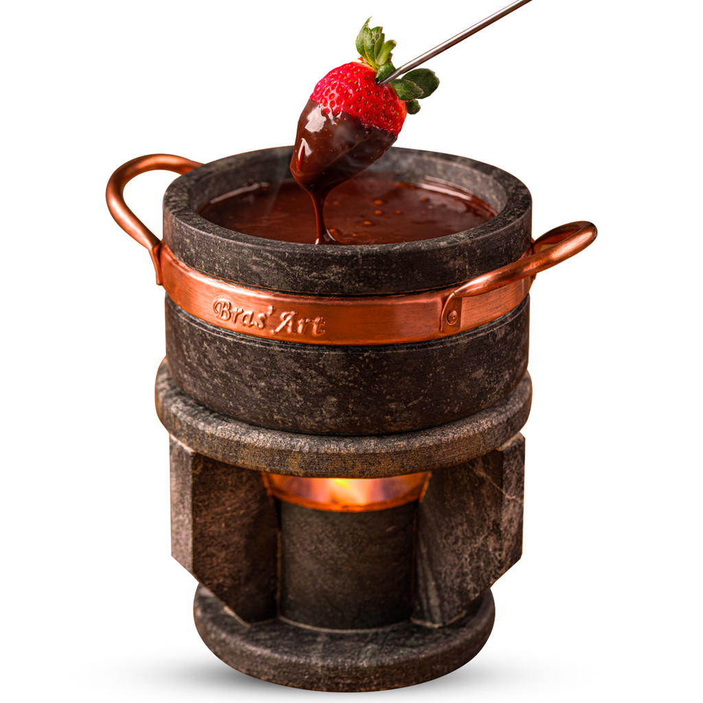 Kit Fondue De Pedra Sabão Pequeno Para Queijo 500 ml Panela e Rechaud