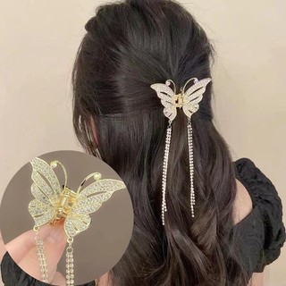 TB Presentes Moda Presilha De Cabelo Feminina Dourada Com Borla De Borboleta