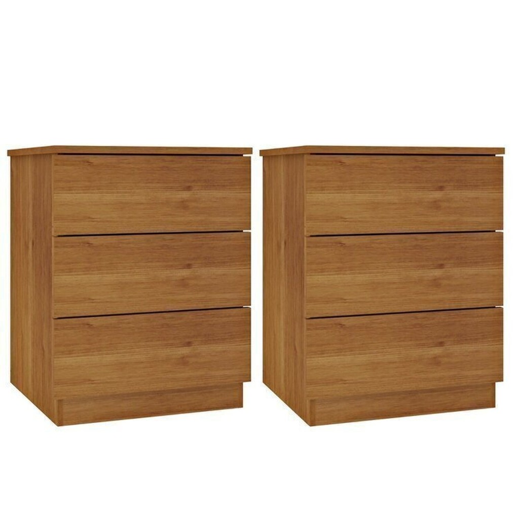 Kit 2 Mesas de Cabeceira 3 Gavetas Veronna Cinamomo em Oferta na Shopee