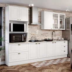 Cozinha Completa Modulada 4 Peças com Torre Quente e Balcão para Pia Emily Branco Branco