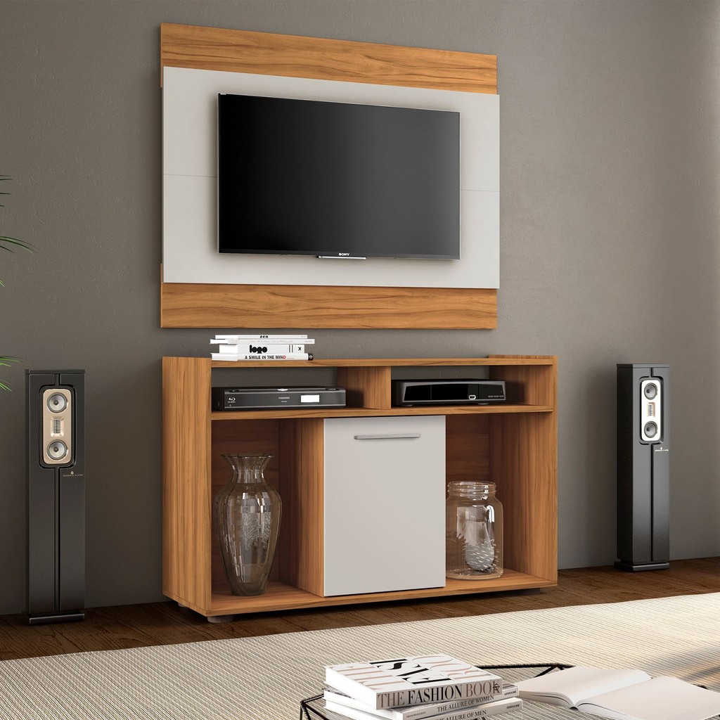 Rack com Painel para TV até 43 Polegadas 106CMX153CM Show Amarelo Freijó Trend/Off White