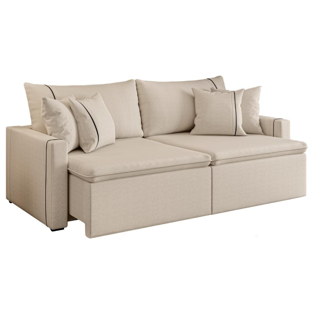 Sofá Cama Retrátil 3 Lugares 2,10m com Almofadas Linho Focus em Oferta na Shopee