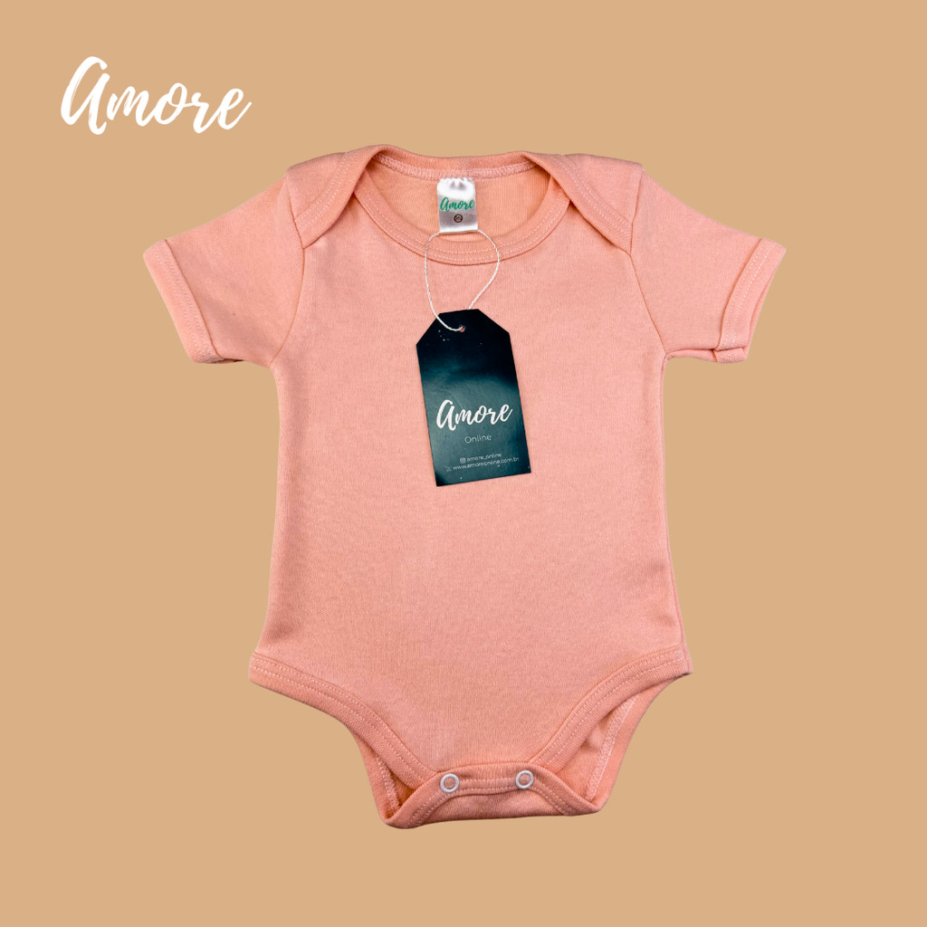 Roupa de Bebê Body Manga Curta Salmão - Suedine 100% Algodão