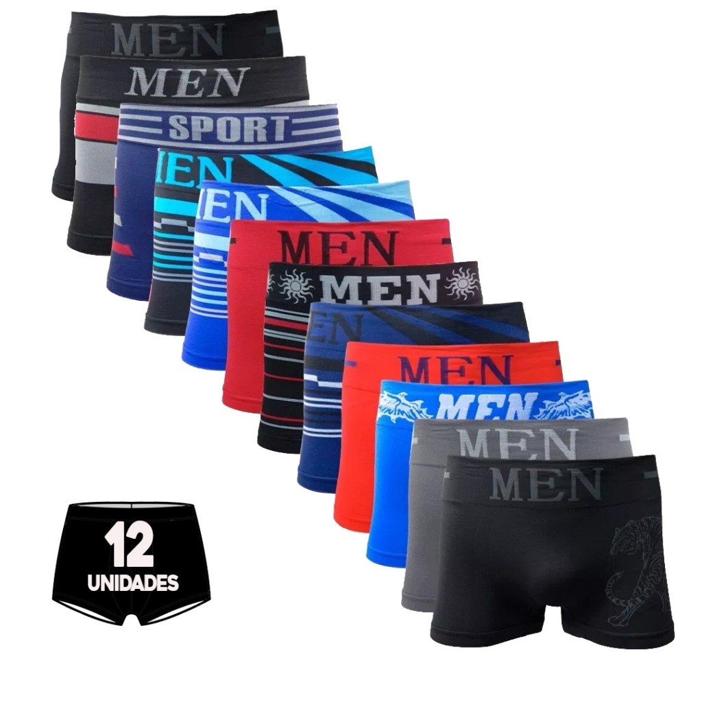 Kit 12 Cuecas Men Microfibra Box Boxer Masculina Adulto Sem Costura