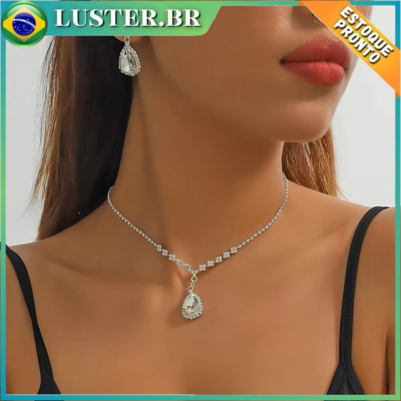 Conjunto de noiva de 2 peças — colar, brincos — adequado para uso diário feminino, casamentos, festas, etc. em Oferta na Shopee