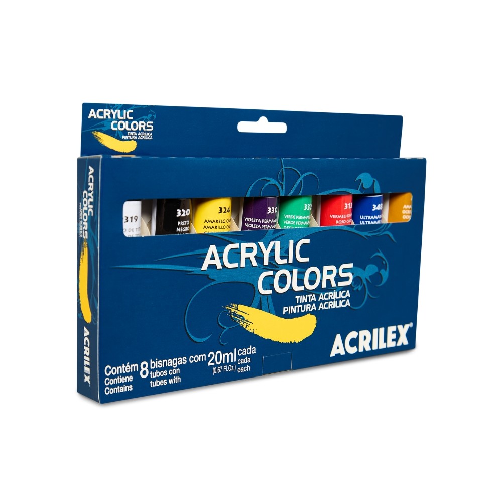 Estojo Tinta Acrilex Acrilica 08 Bisnagas 20ml, 13108 em Oferta na Shopee