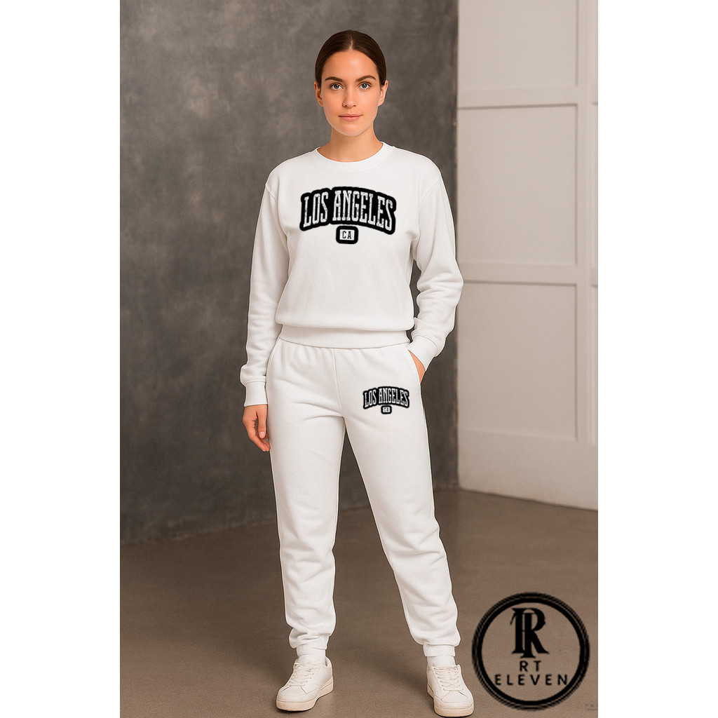 Conjunto Moletom Feminino Los Angeles Califórnia Gola Careca  Blusa De Frio Blusa + Calça Moletom Diversas Cores
